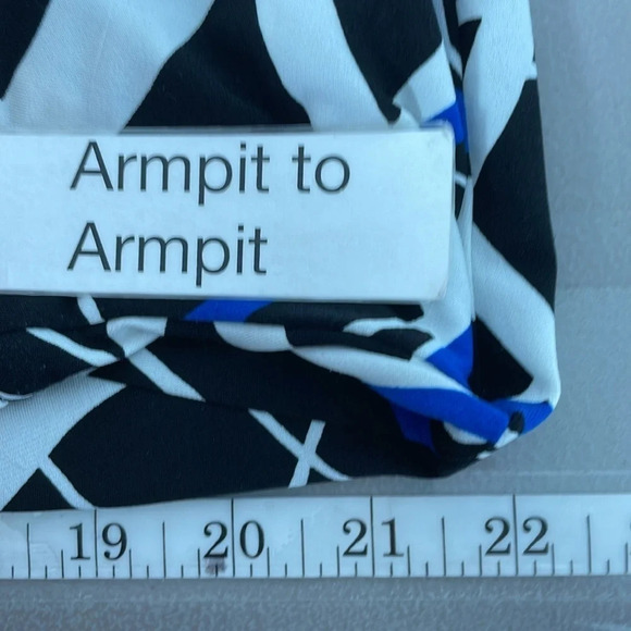 Anne Klein Dress Womens Large Blue Line Pattern Short Sleeve A-Line Midi - Picture 13 of 16